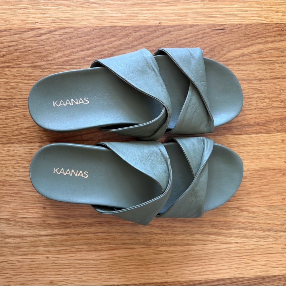 Kaanas Sage Green Crisscross Slide Sandals